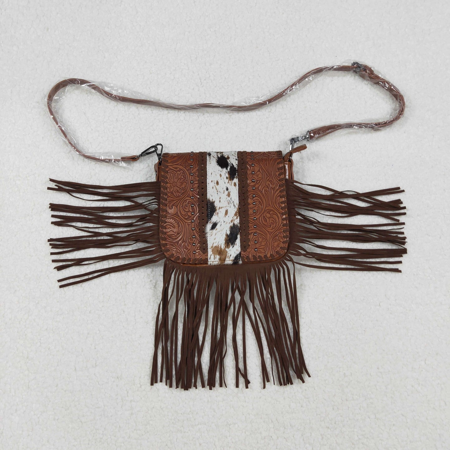 USA Brown Cow Print Handbags With Tassel