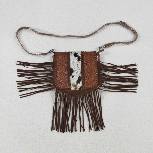 USA Brown Cow Print Handbags With Tassel