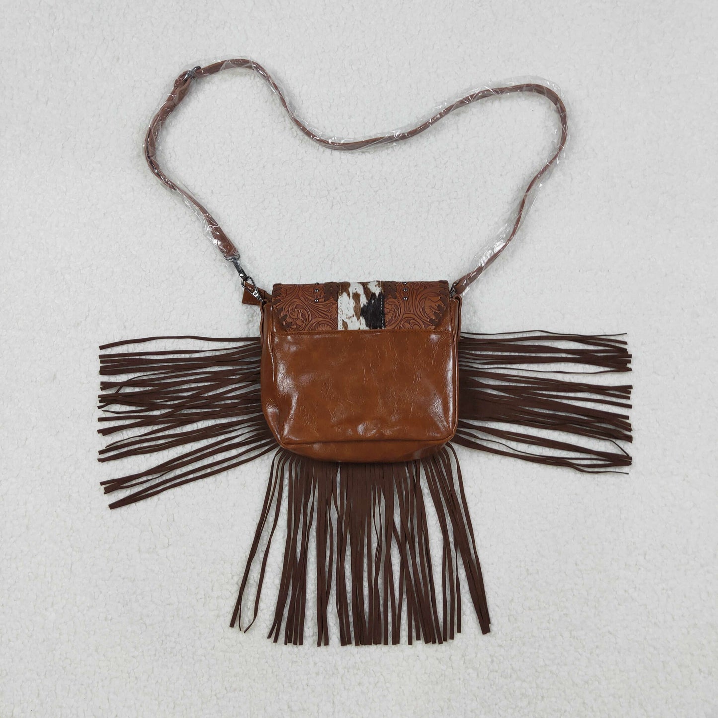 USA Brown Cow Print Handbags With Tassel