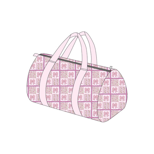 Baby Kids Pink Bows Flowers Checked Zipper Gym Bags Preorder