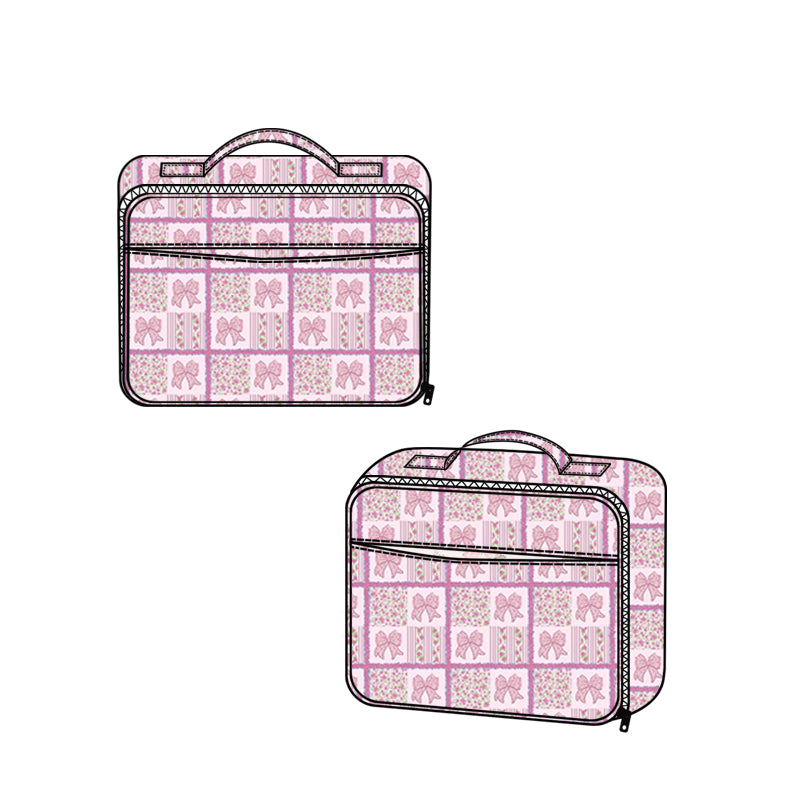 Baby Kids Pink Bows Flowers Checked Zipper School Lunch Boxes Preorder
