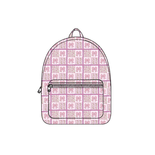Baby Kids Pink Bows Flowers Checked Zipper School Back Bags Preorder