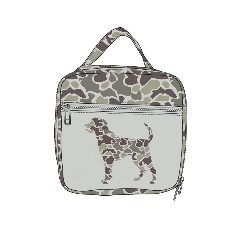 Baby Kids Grey Camo Dogs Zipper Lunch Boxes Preorder