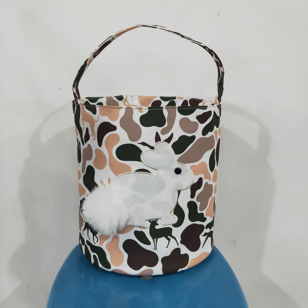 Embroidery Rabbits Baby Kids Khaki Brown Camo Easter Bucket Baskets Bags