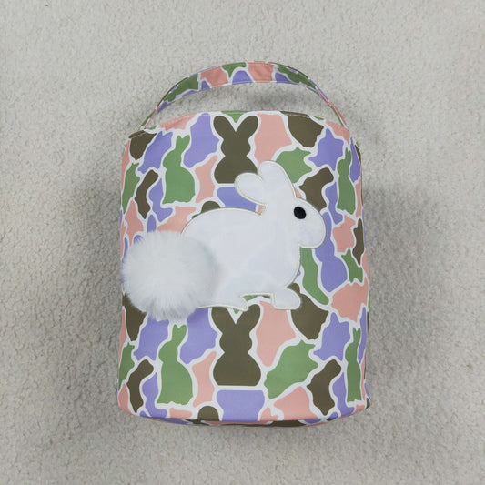 Embroidery Rabbits Baby Kids Pink Green Camo Easter Bucket Baskets Bags