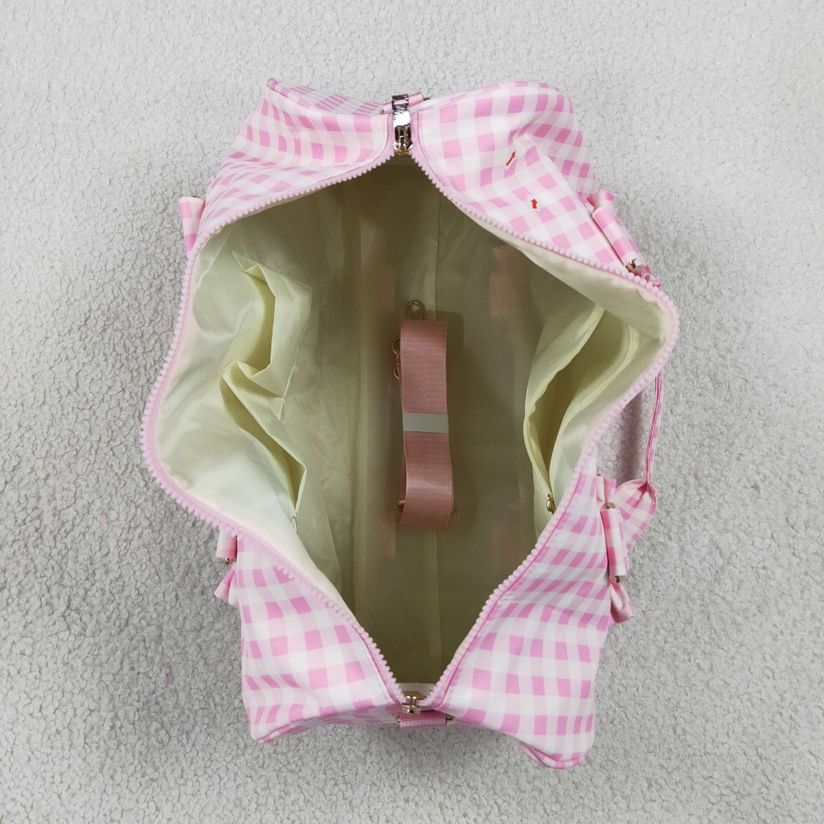 Adult Women Pink Checked Print Zipper Gym Bags