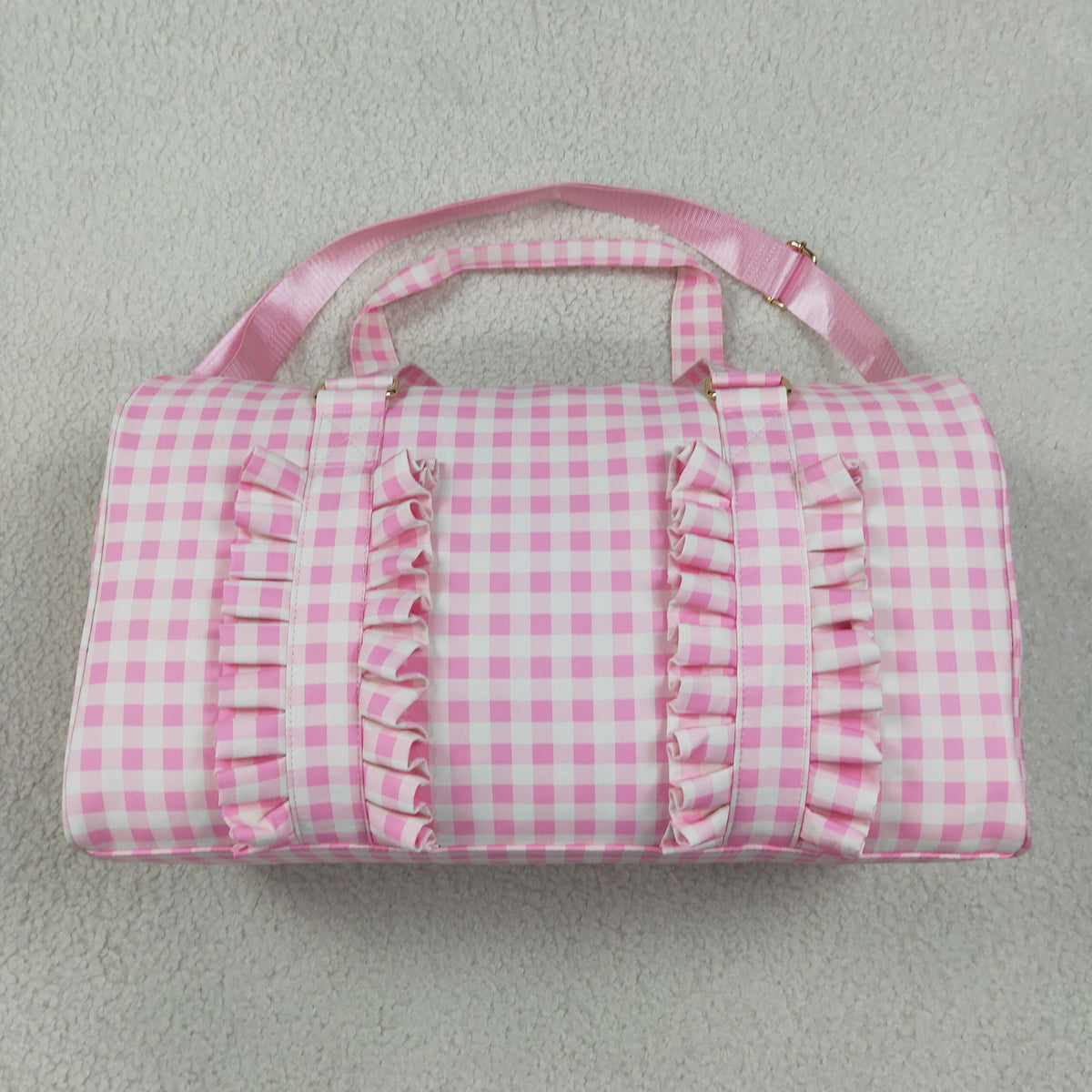 Adult Women Pink Checked Print Zipper Gym Bags