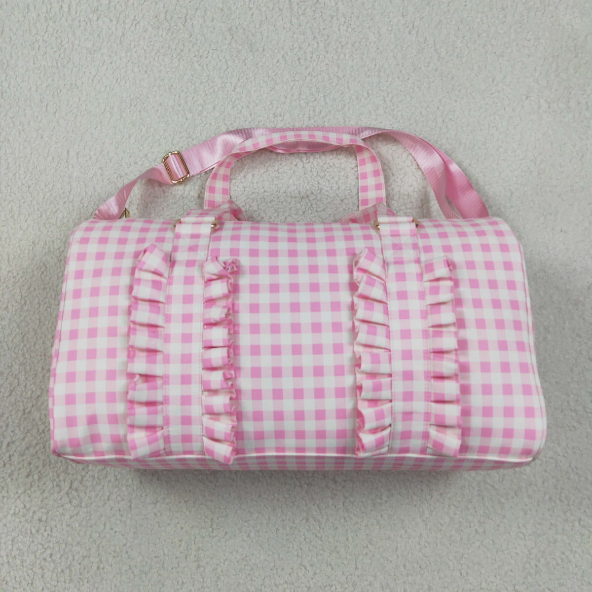 Adult Women Pink Checked Print Zipper Gym Bags