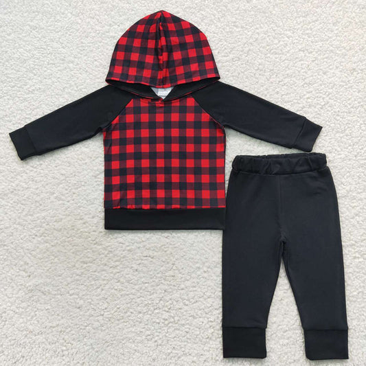 Baby Girls Christmas Checkered Hoodie Pants Clothes Sets