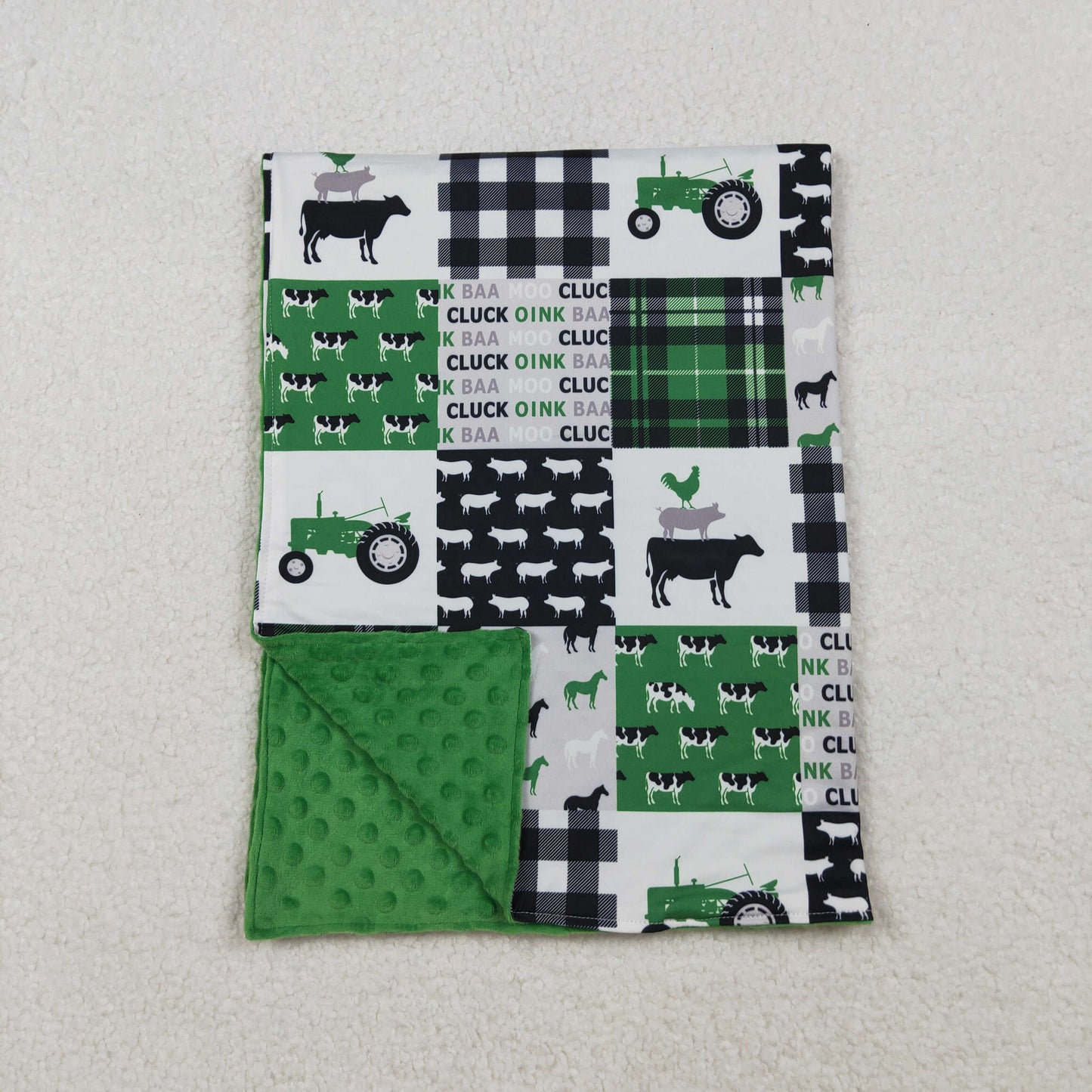 USA Shop Baby Kids Green Checked Pigs Trucks Farm Little Buddy Minky Blankets
