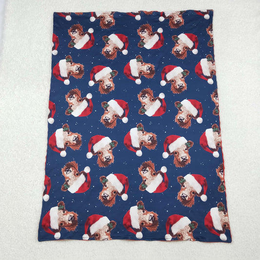Baby Kids Christmas Western Highland Cows Hats Minky Blankets