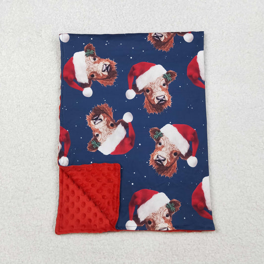 Baby Kids Christmas Western Highland Cows Hats Minky Blankets