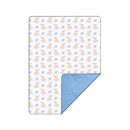 Baby Girls Easter Blue Rabbits Minky Blankets preorder