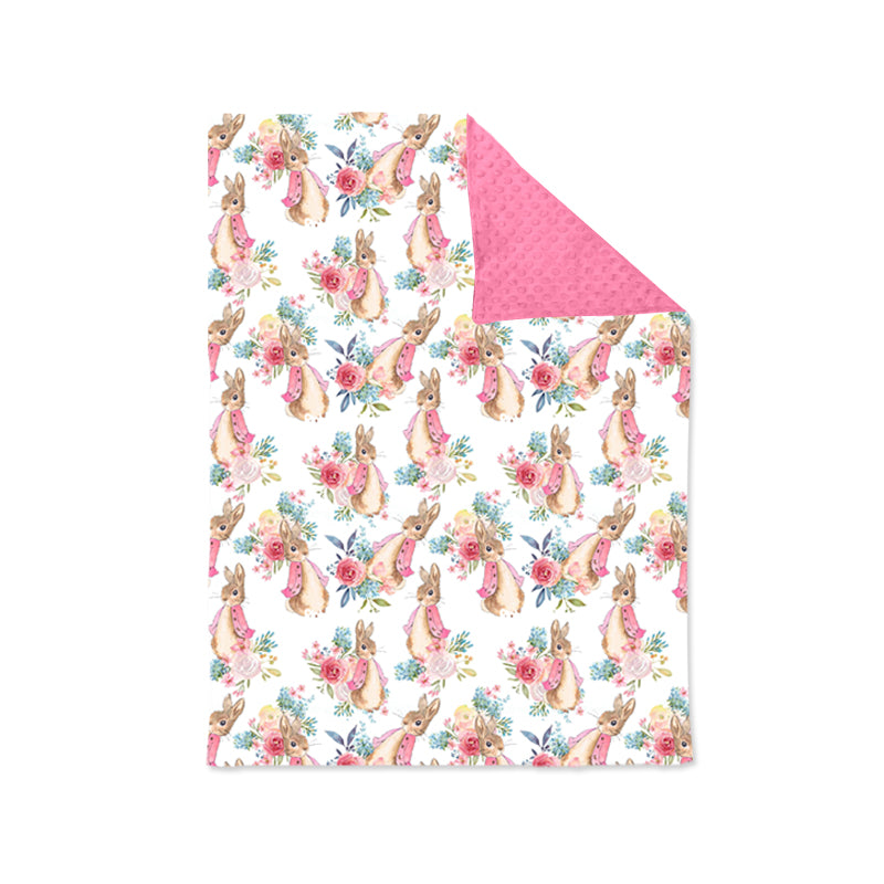 Baby Girls Spring Rabbit Flowers Pink Minky Blankets preorder