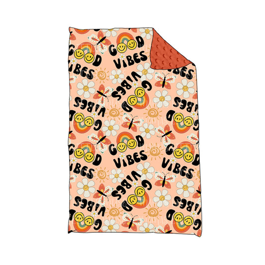 Baby Girls Good Vibes Rainbow Flowers Minky Blankets preorder