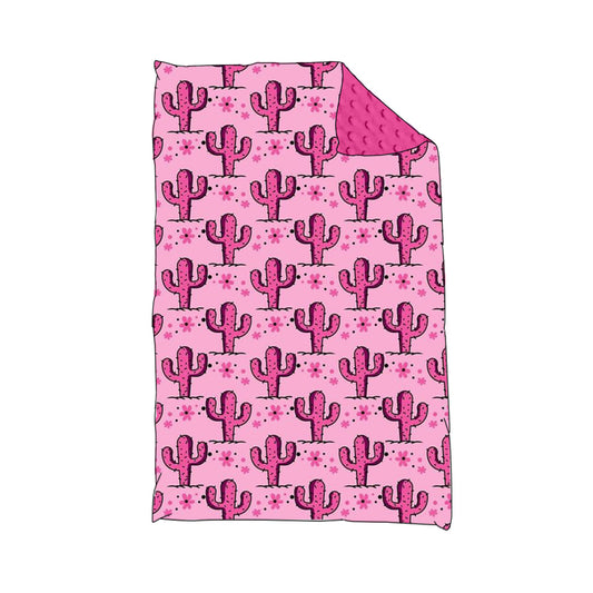 Baby Girls Pink Western Cactus Minky Blankets preorder