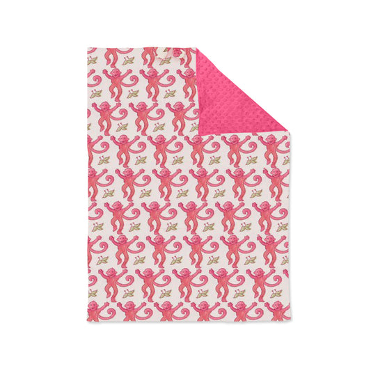 Baby Girls Red Monkeys Minky Blankets preorder