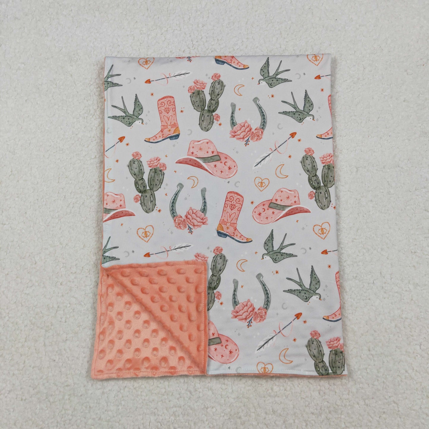 Baby Toddler Children Western Boots Cactus Minky Blankets