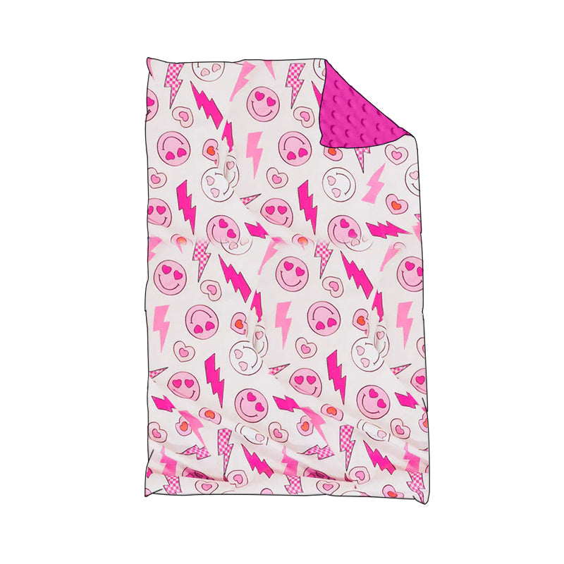 Baby Toddler Children Girls Valentines Pink Smile Minky Blankets preorder