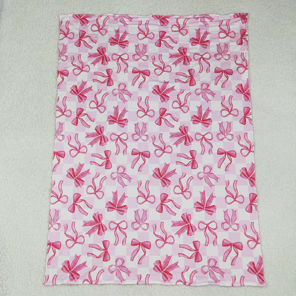 Baby Kids Girls Pink Bows Plaid Blankets