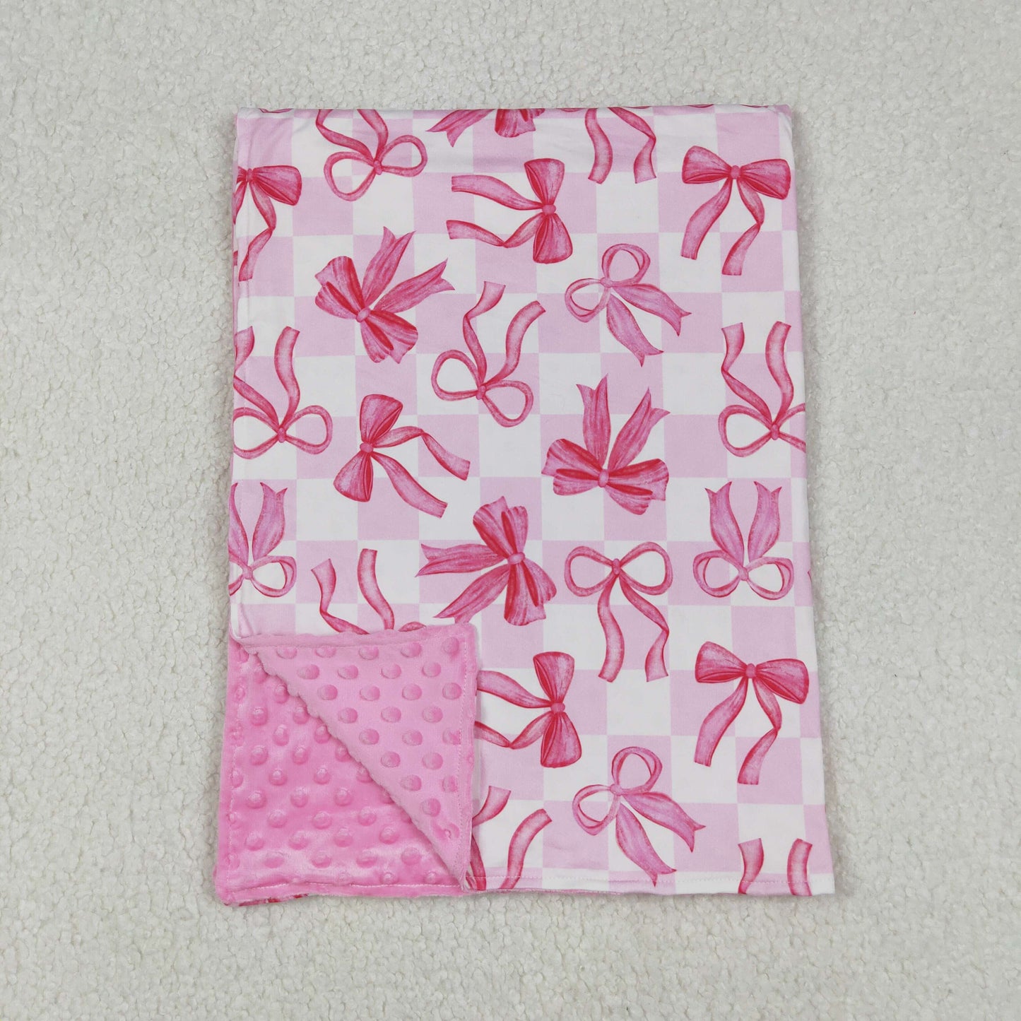 USA Shop Baby Girls Pink Checked Bows Minky Blankets