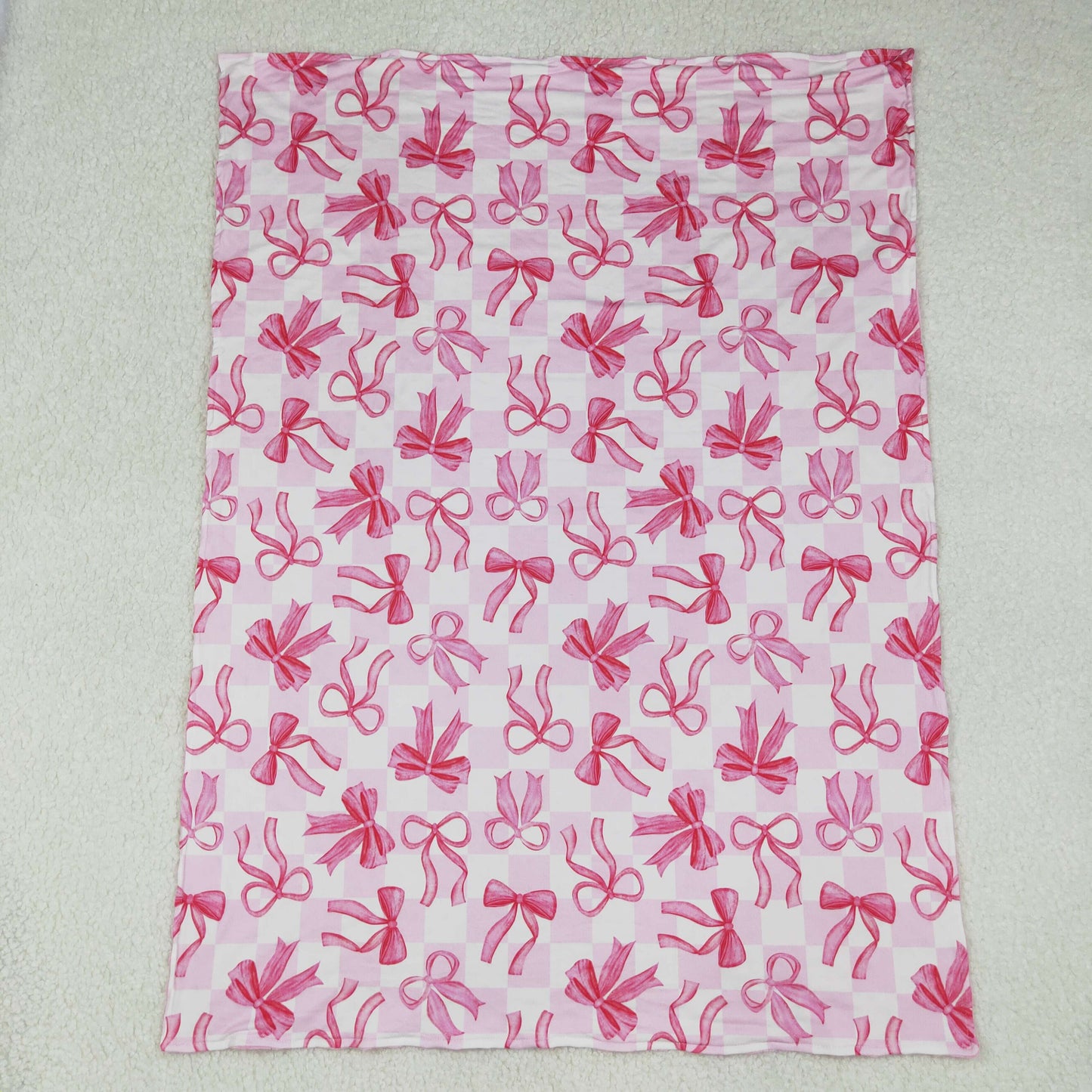 USA Shop Baby Girls Pink Checked Bows Minky Blankets