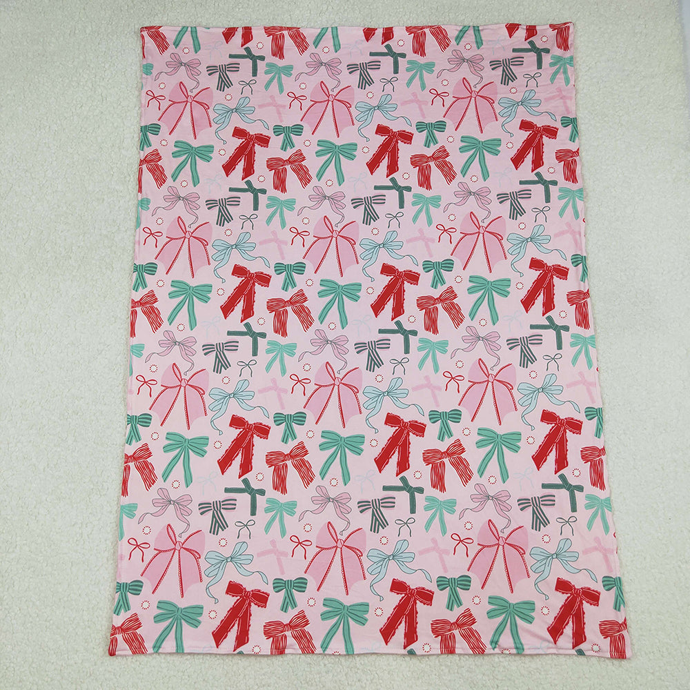Baby Kids Girls Pink Green Bows Plaid Christmas Blankets