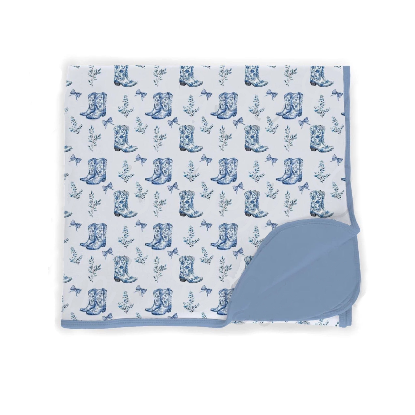 Baby Kids Blue Boots Bows Western Blankets Preorder