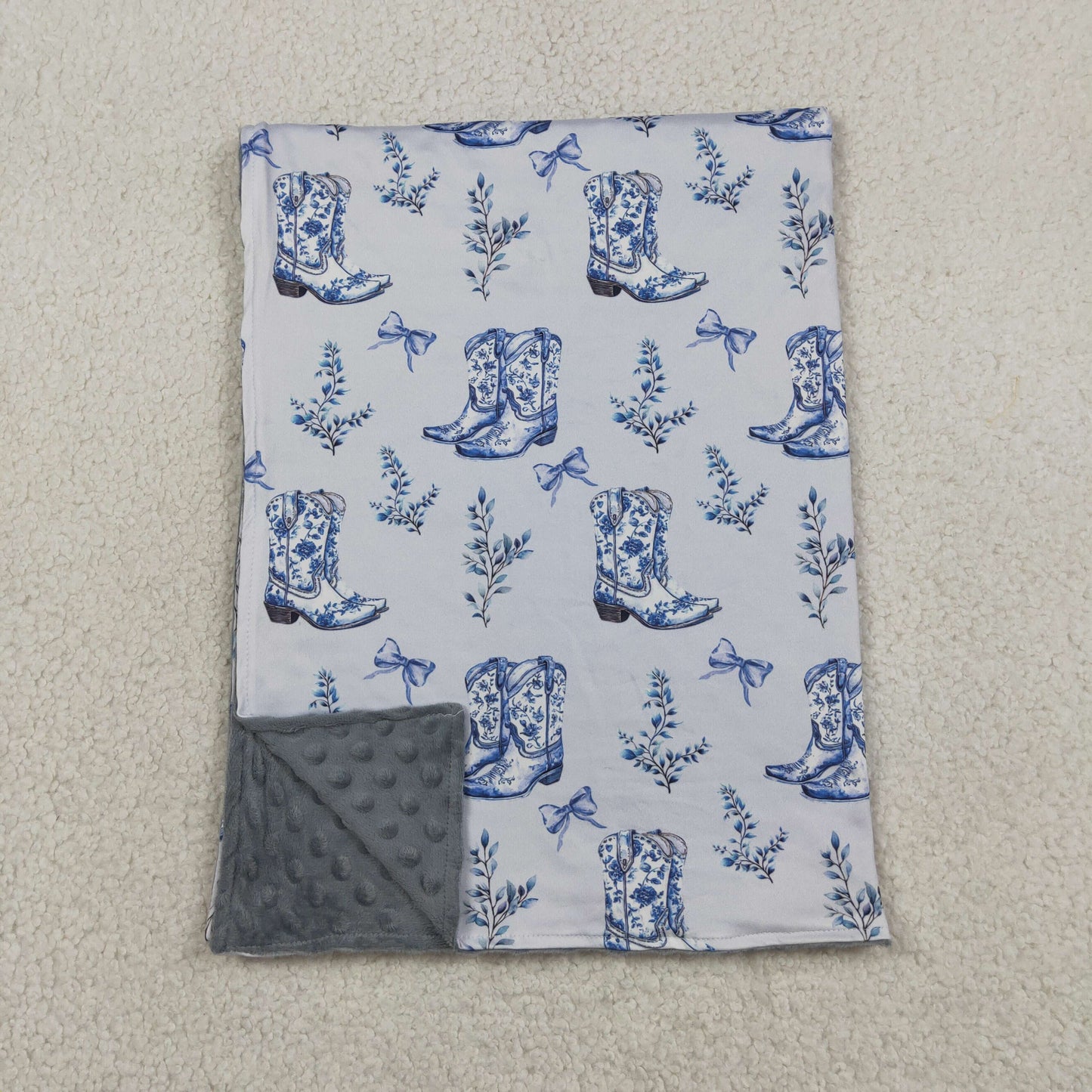 Baby Kids Blue Boots Bows Western Blankets