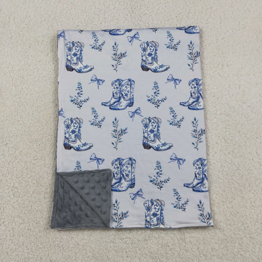 Baby Kids Blue Boots Bows Western Blankets