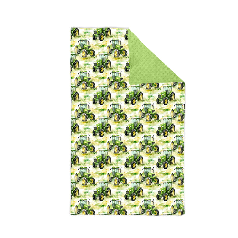Baby Kids Green Trucks Plaid Farm Blankets Preorder