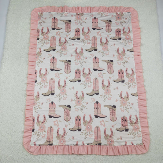 Baby Kids Pink Boots Horse Shoes Flowers Western Blankets