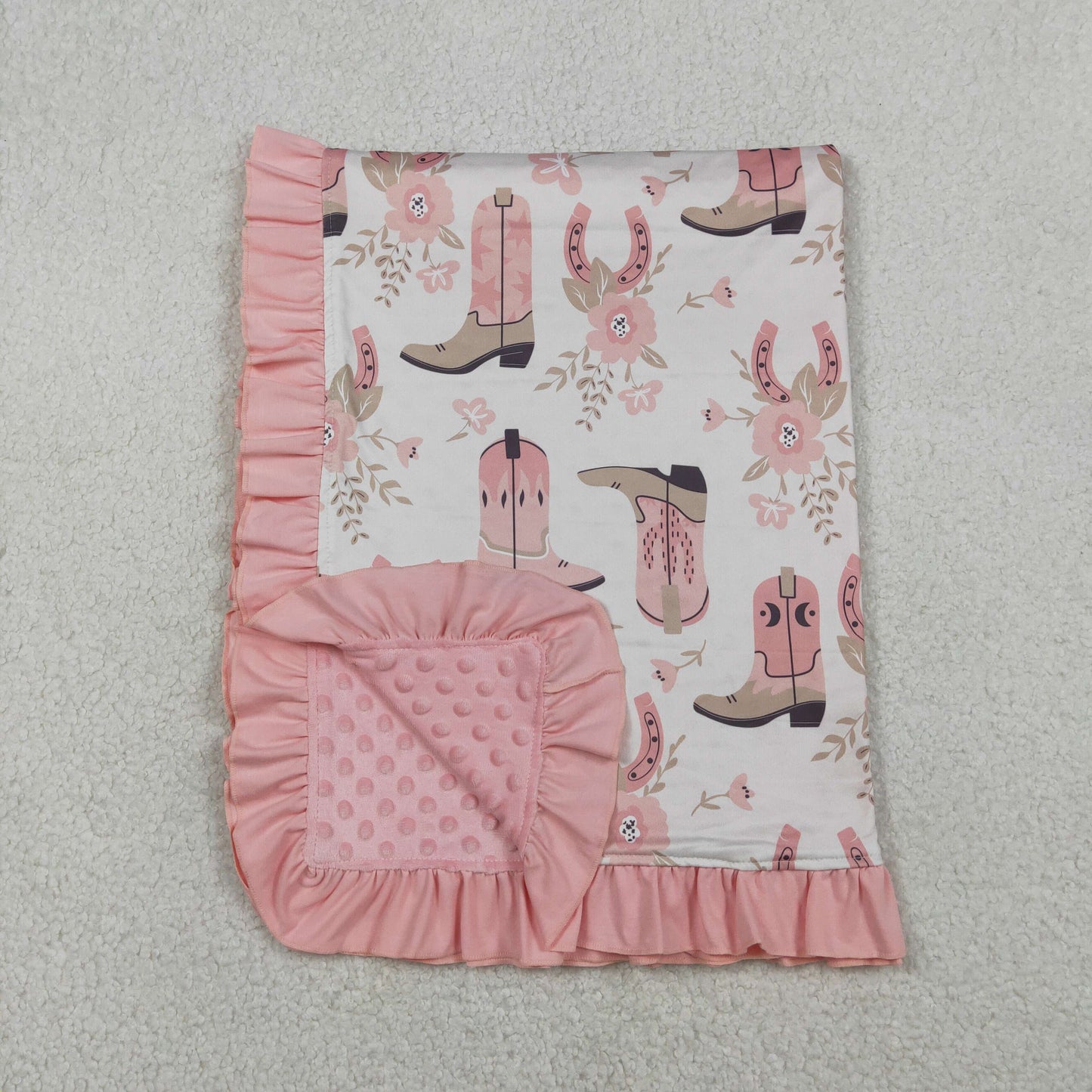 Baby Kids Pink Boots Horse Shoes Flowers Western Blankets