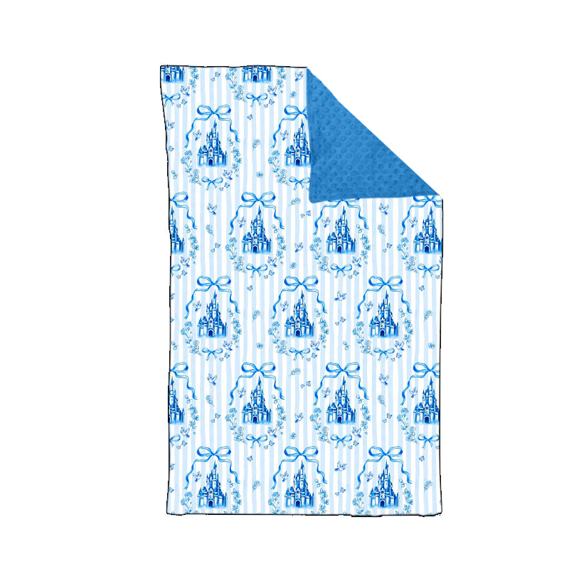 Preorder moq 5 Baby Kids Blue Stripe Bows Castles Blankets