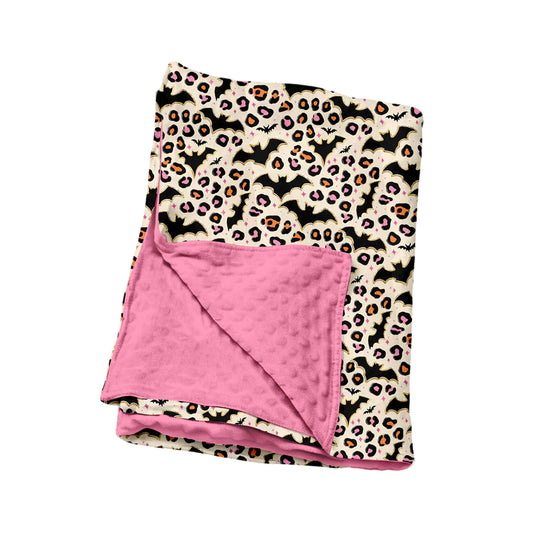 Preorder moq 5 Baby Girls Leopard Bats Halloween Blankets
