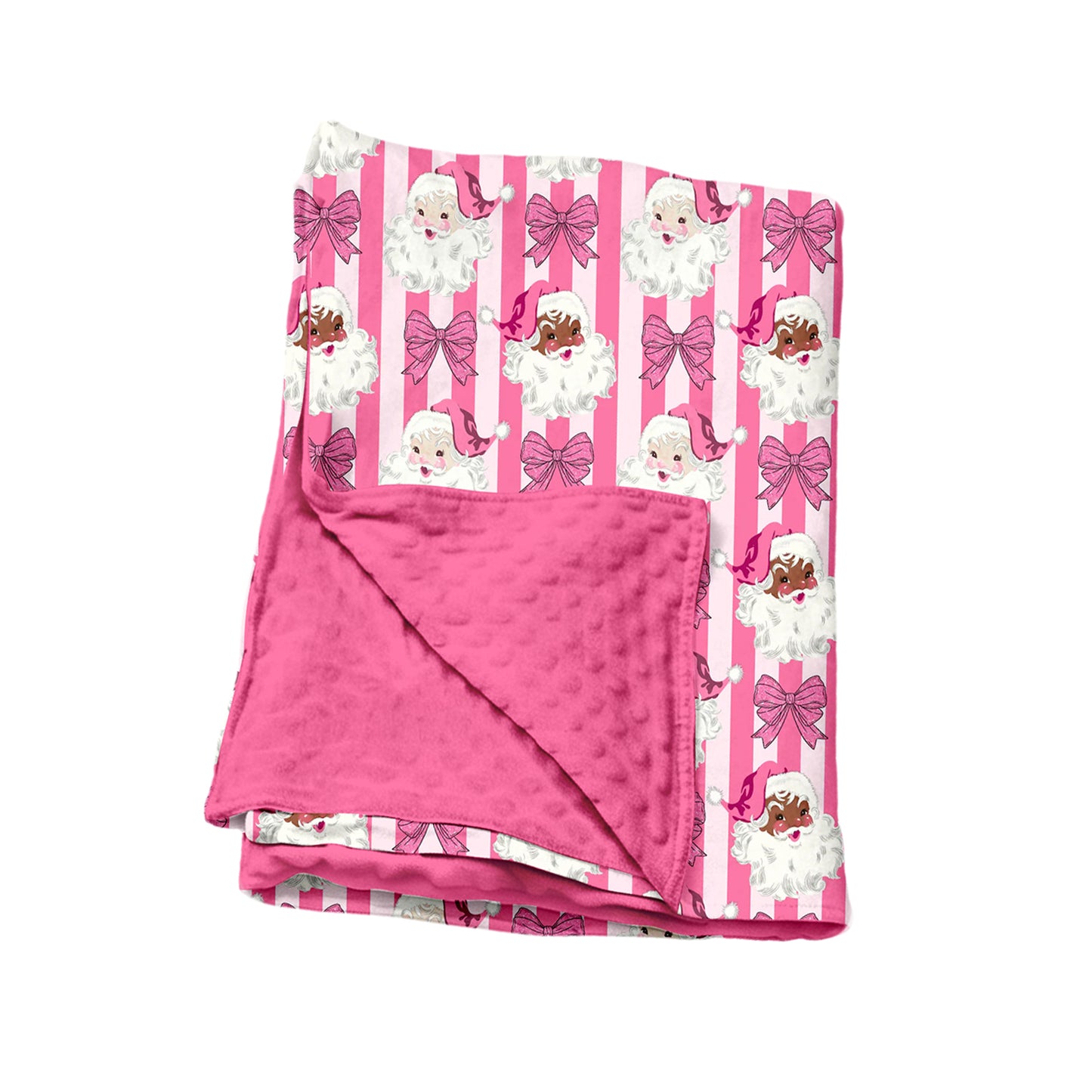Preorder moq 5 Baby Girls Pink Stripe Bows Santa Christmas Blankets
