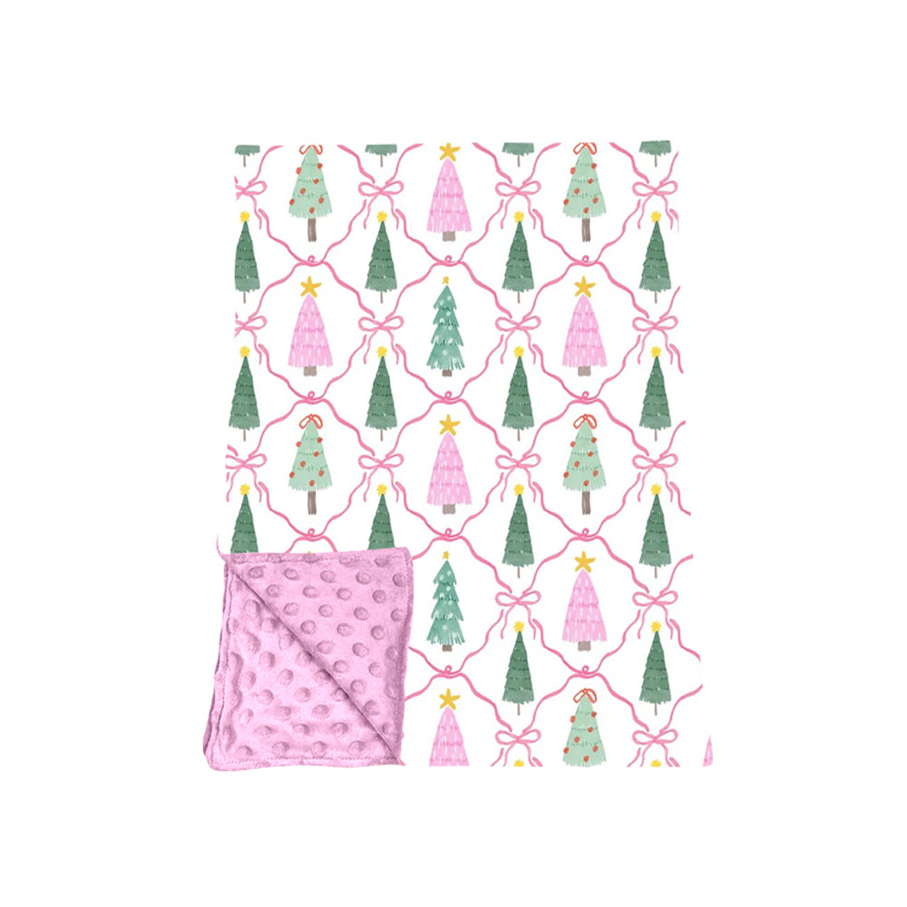 Preorder moq 5 Baby Girls Bows Trees Checked Christmas Blankets
