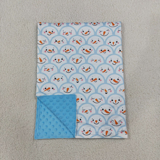 Baby Girls Blue Snowmen Checked Christmas Blankets