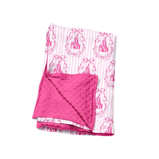 Preorder moq 5 Baby Girls Pink Bows Stripe Castles Blankets