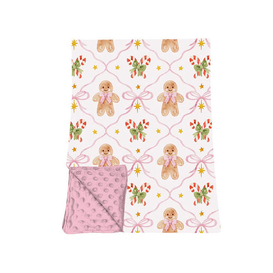 Preorder moq 5 Baby Girls Bows Candy Cane Gingerbread Christmas Blankets