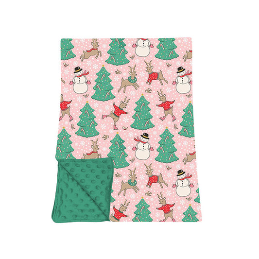 Preorder moq 5 Baby Girls Trees Snowmen Deer Pink Christmas Blankets
