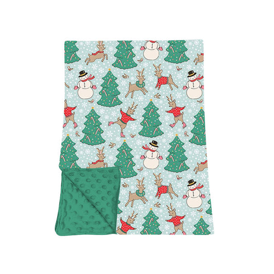 Preorder moq 5 Baby Boys Trees Snowmen Deer Blue Christmas Blankets