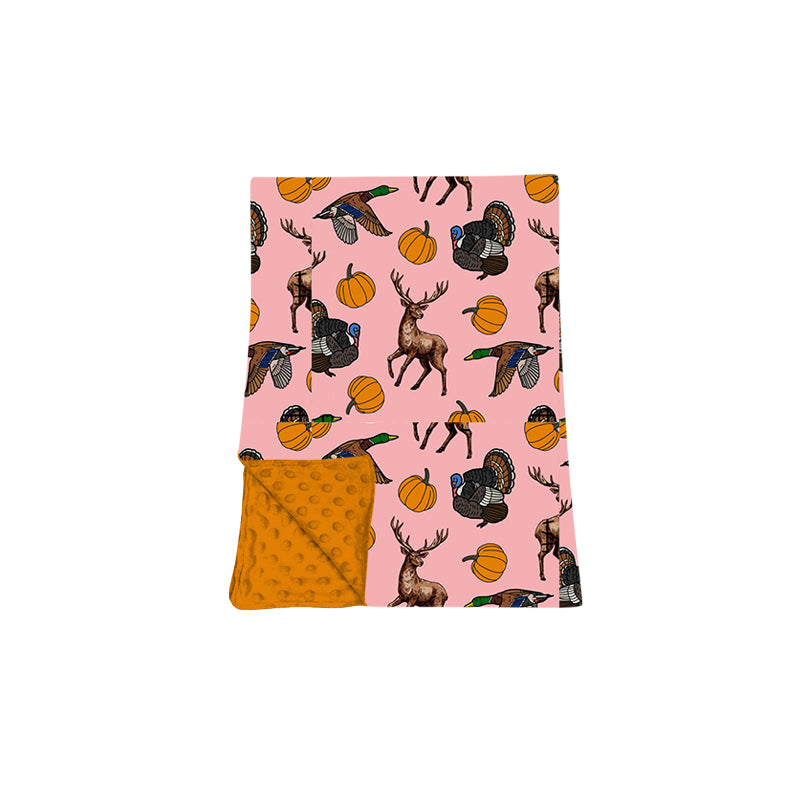 Preorder moq 5 Baby Girls Pumpkin Ducks Deer Turkey Thanksgivings Blankets