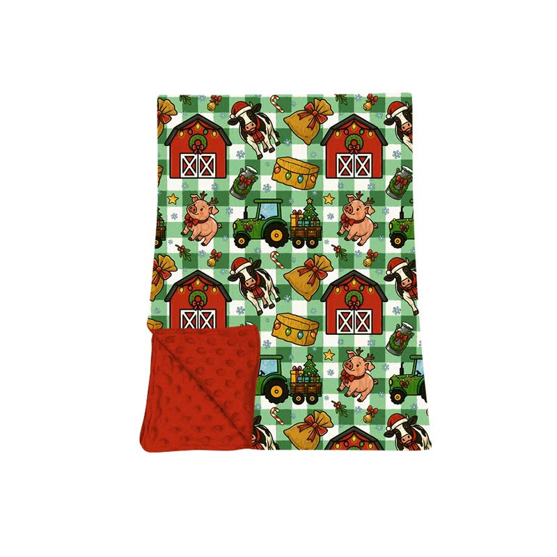 Preorder moq 5 Baby Girls Deer Pigs Candy Cane Trucks Farm Christmas Blankets