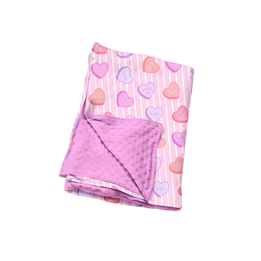 Preorder moq 5 Baby Girls Pink Stripe LOVE YOU Hearts Valentines Blankets