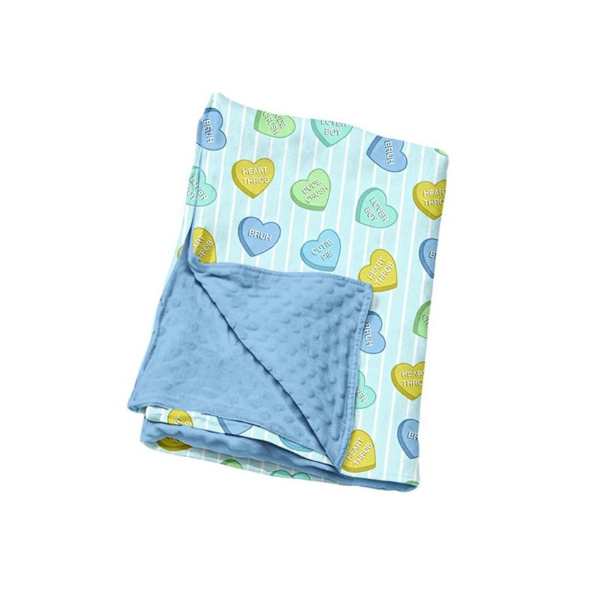 Preorder moq 5 Baby Boys Blue Stripe LOVE YOU Hearts Valentines Blankets