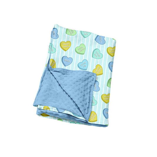 Preorder moq 5 Baby Boys Blue Stripe LOVE YOU Hearts Valentines Blankets
