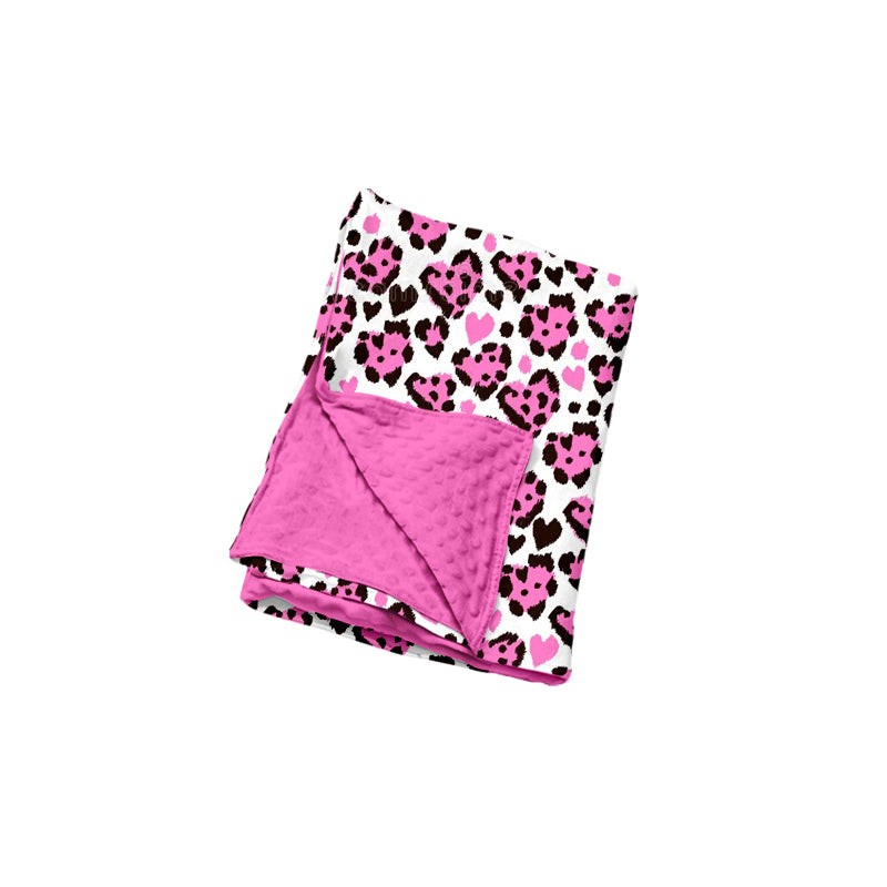 Baby Girls Pink Black Leopard Hearts Valentines Blankets Preorder