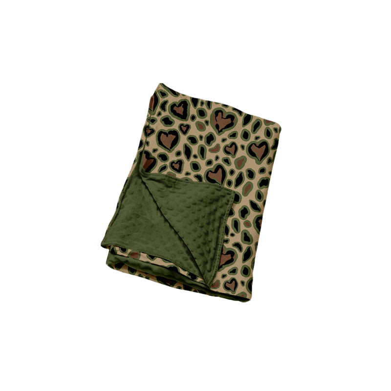 Baby Girls Olive Black Leopard Hearts Valentines Blankets Preorder
