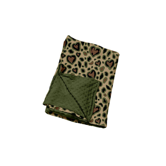 Baby Girls Olive Black Leopard Hearts Valentines Blankets Preorder
